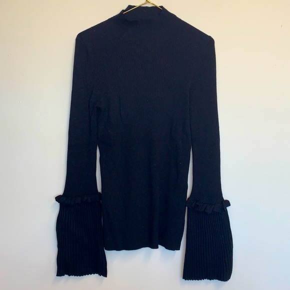Black ribbed turtleneck with ruffled bell sleeves - Picture 1 of 4